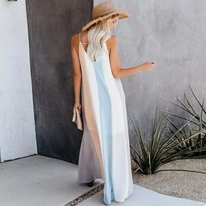 She & Sky Women's Multicolor Sleeveless Long V-Neck Sexy Floor Length